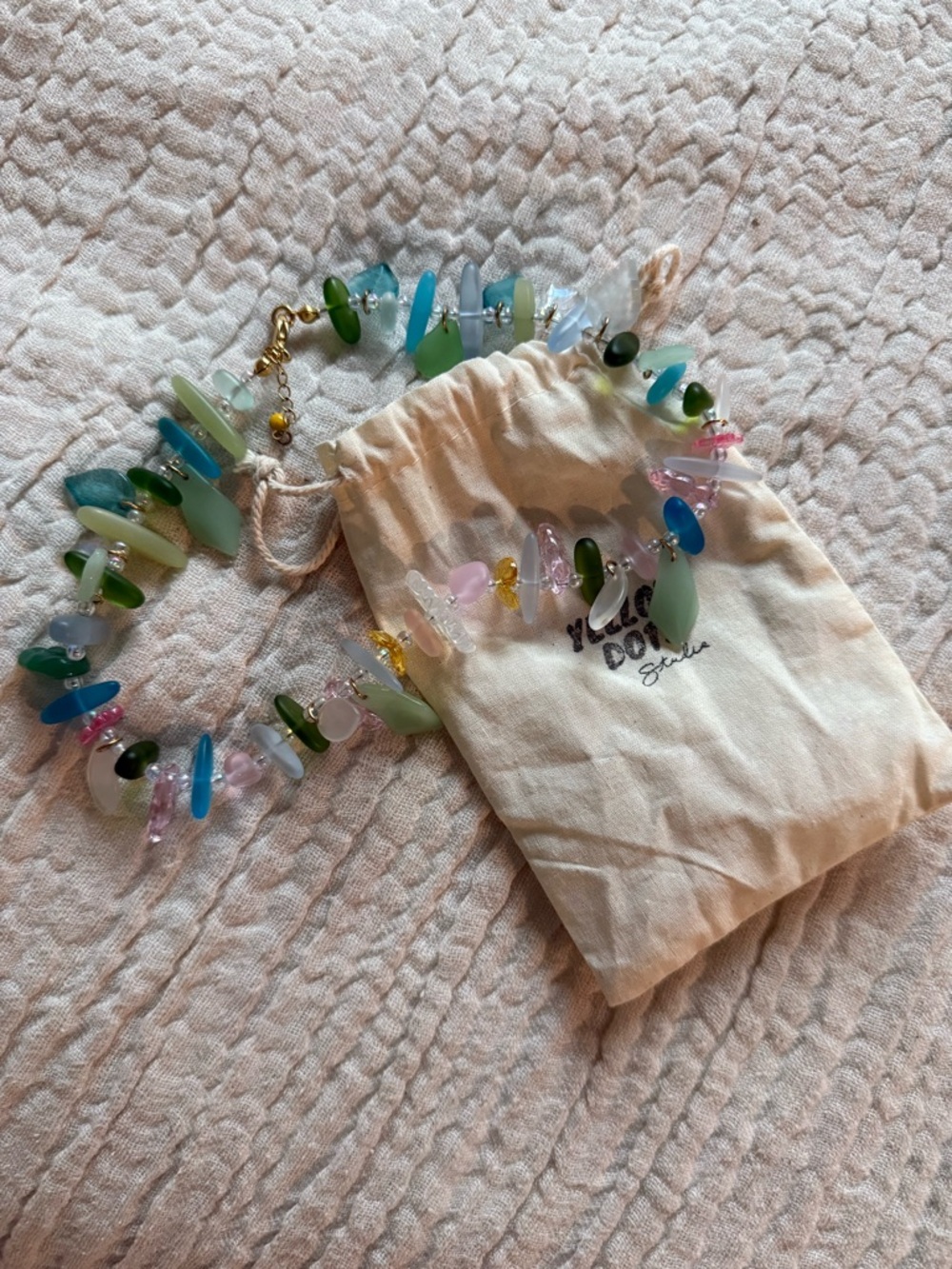 Multicolor Beaded Statement Necklace - Green/Blue/Pink